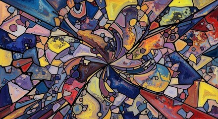 Obraz premium Colorful Abstract Mosaic Pattern Art with Black Lines and Geometric Shapes