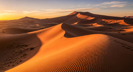 Golden Hour Desert Dunes Dramatic Sand Patterns at Sunrise.