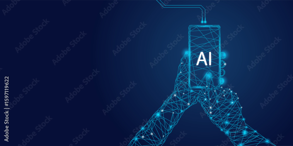 Aufkleber ai innovation concept. abstract digital background. index human finger presses on a light blue ai ch