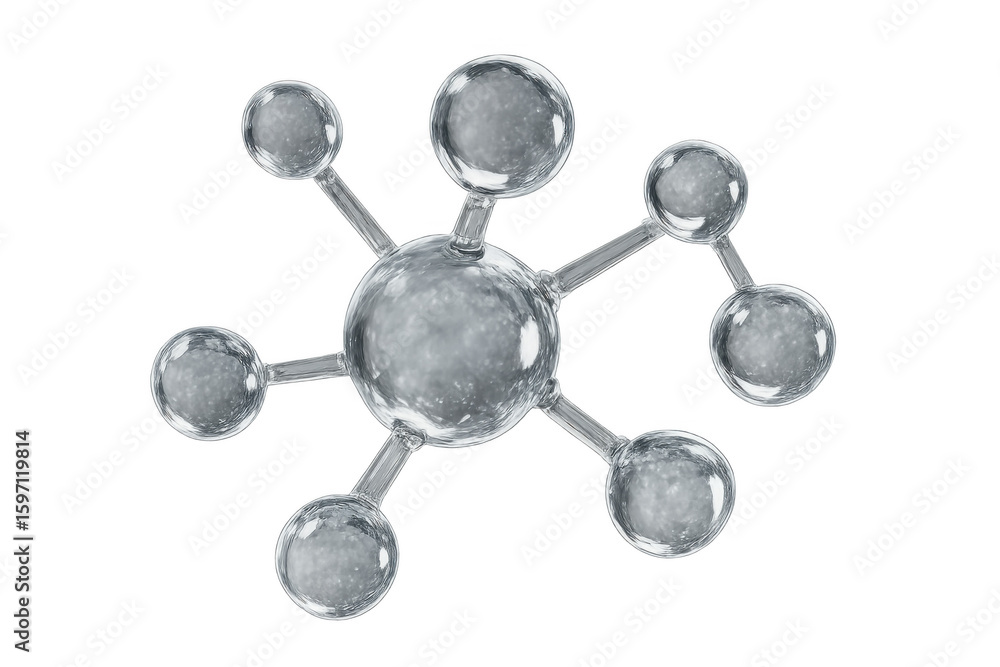 Poster glass molecule structure rotating on transparent background, perfect for science and technology rela