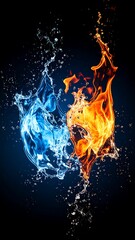 Abstract clash of water and fire