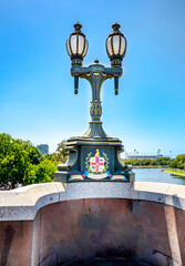 Cast iron lamp post with Vicorian Coat of Arms in the Princes Bridge, Victorian style, upon the...