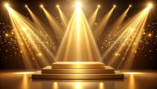 Gold stage podium with spotlights