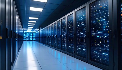 Obraz premium Data Center Servers Modern Technology Infrastructure for Cloud Computing.