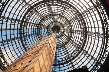 Obraz premium Dome in Melbourne Central Shopping. It is an underneath massive glass cone sits the Coop's Shot Tower which was built on the site in 1888. Melbourne, Dec 2019