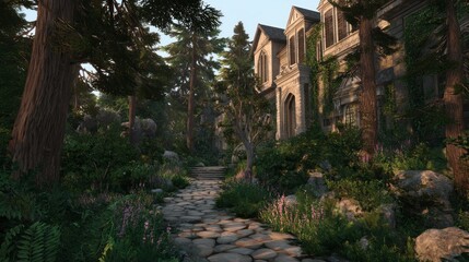 Obraz premium Forest path leading to old house