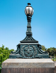 Cast iron lamp post with Vicorian Coat of Arms in the Princes Bridge, Victorian style, upon the...