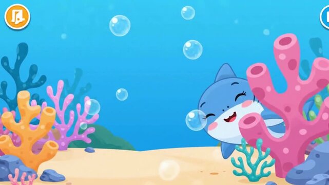 Animated Baby Shark Underwater Adventure with Bubbles and Colorful Coral Reefs