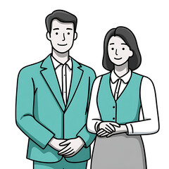 Fototapeta premium Professional couple in matching teal jackets and vests