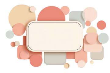 Pastel Geometric Composition Featuring Beige Frame Circles and Rectangles on Transparent Background Soft Lighting For Modern and Abstract Design, PNG