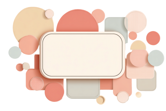 Pastel Geometric Composition Featuring Beige Frame Circles and Rectangles on Transparent Background Soft Lighting For Modern and Abstract Design, PNG