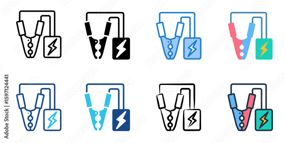 Poster battery jump start icon set multiple style collection