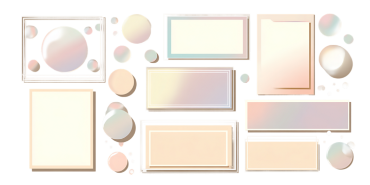Pastel Shapes and Frames Collection with Soft Gradient on Transparent Background for Modern Design Elements and Decorative Overlays, PNG