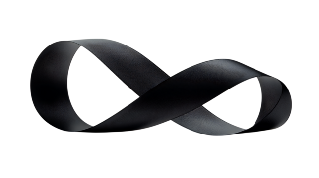 Black mobius strip with intricate pattern on black background