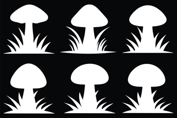 Mushroom silhouette set on black background. vector illustration .