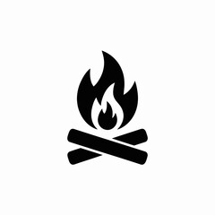 Campfire Icon Black Bonfire Flame Symbol with Wood Logs Silhouette