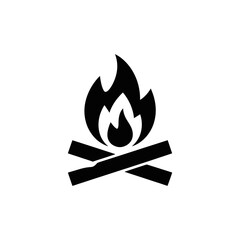 Campfire Icon Black Bonfire Flame Symbol with Wood Logs Silhouette
