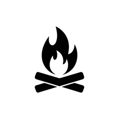 Campfire Icon Black Bonfire Flame Symbol with Wood Logs Silhouette