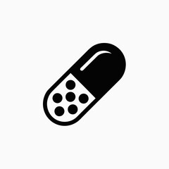 Black and White Capsule Icon Minimalist Medicine Pill Symbol Vector