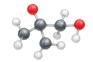 Obraz premium Molecular model of acetoin, or 3-hydroxybutanone, a colorless or pale yellow liquid, on transparent background