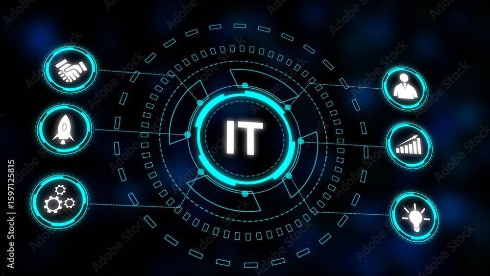 Poster abstract i t technology concept digital network graphic cyan white icons dark background image