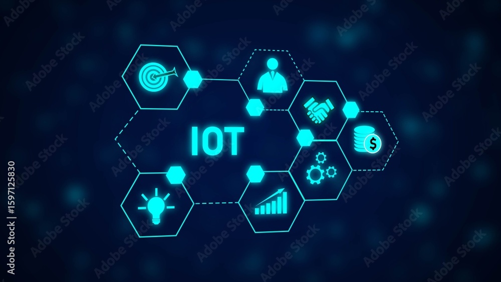 Poster abstract io t network hexagon graphic cyan blue technology concept illustration digital business dat