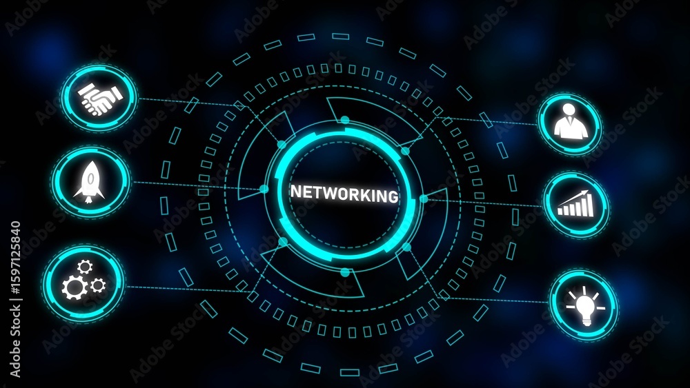 Poster abstract networking concept cyan blue digital technology circular interface icons growth teamwork st