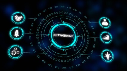 Abstract Networking Concept Cyan Blue Digital Technology Circular Interface Icons Growth Teamwork Startup Idea Business
