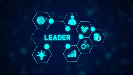 Cyan Blue Hexagon Network Graphic Leader Concept Business Icons Target Teamwork Growth Idea Finance Success