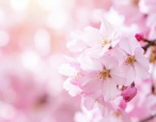 Pastel Pink Sakura Petals Bokeh Background