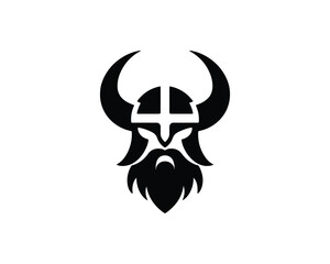Fierce Viking Warrior Logo Design in Bold Black Silhouette