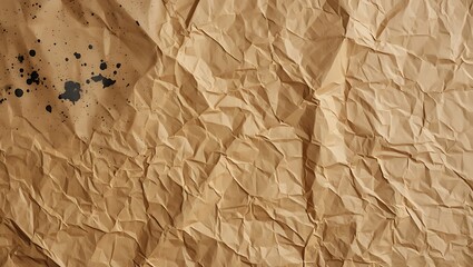 Dramatic brown kraft paper texture with wrinkles and splatter, Brown craft paper background with ink splatter, crumpled surface with dramatic texture