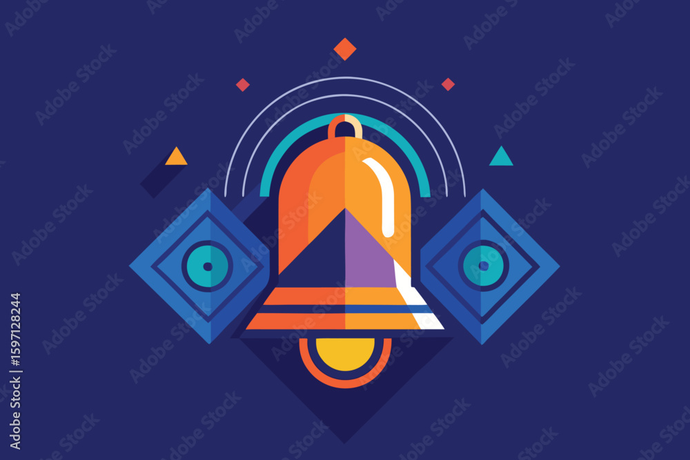 Poster abstract bell illustration with geometric shapes and modern design on a deep blue background for not