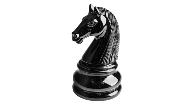 black knight chess piece on white background