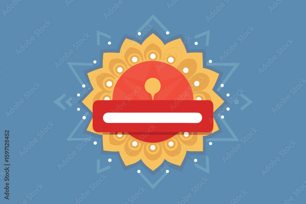 Aufkleber abstract composition featuring decorative mandala elements and a red rectangular design on a blue ba