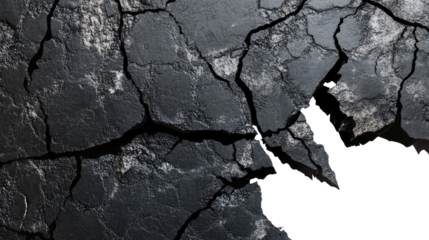 black split broken crack cleft rift in the ground on white background