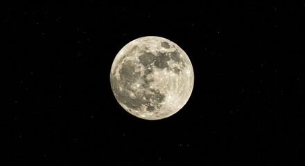 Full Moon in the Night Sky with Visible Stars and Craters - Detailed Celestial Photography