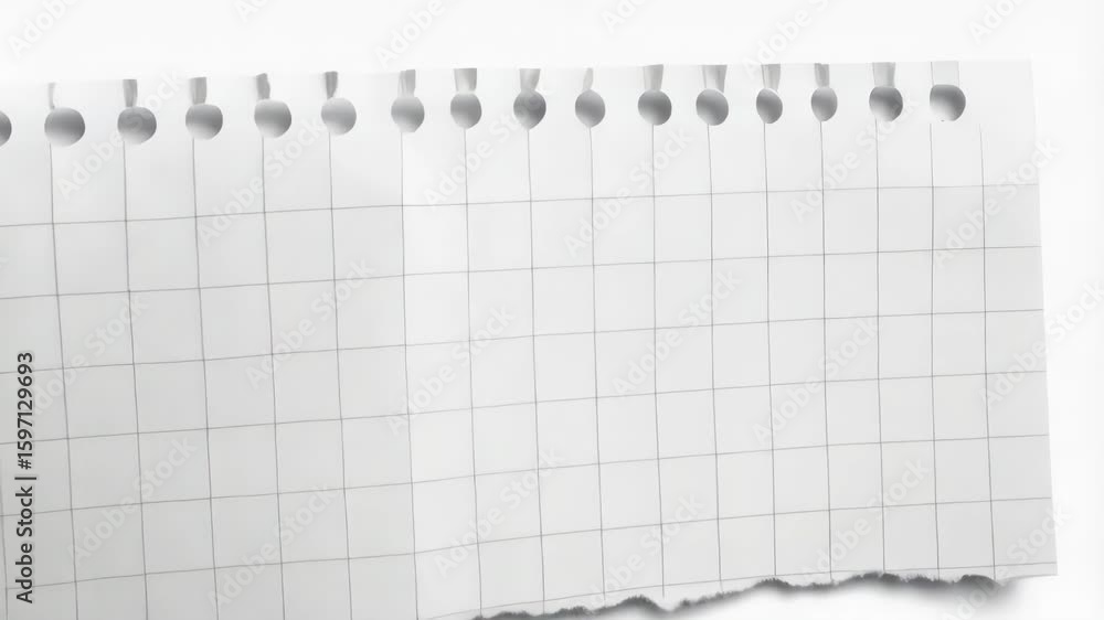 Poster close up of torn sheet of graph paper from a notebook, with binder holes visible along the top edge,