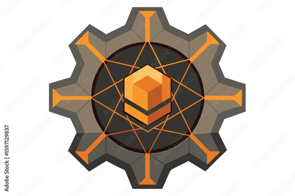 Aufkleber abstract geometric design with gear and hexagon shapes representing technology and innovation on whi