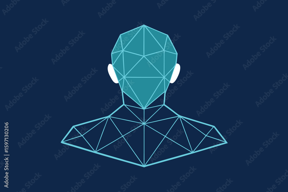 Poster abstract geometric human form depicted with cyan lines on a deep blue background illustrating connec