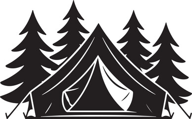 Fototapeta premium Monochrome Camping Scene Tent Among Pine Trees Outdoor Adventure Wilderness Getaway Nature Escape