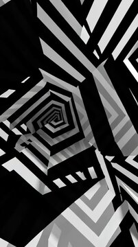 Black and white abstract lines shift continuously in a mesmerizing optical illusion loop, creating hypnotic movement with geometric precision.