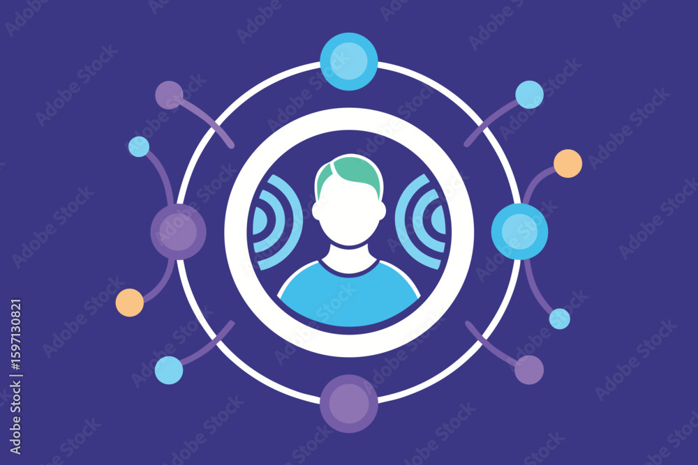 Poster abstract illustration depicting communication or connectivity within a centralized network or concep