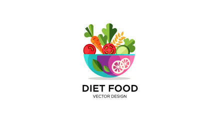 Healthy Diet Food Bowl Filled with Fresh Ingredients in a Vibrant Illustration for Nutrition Awareness