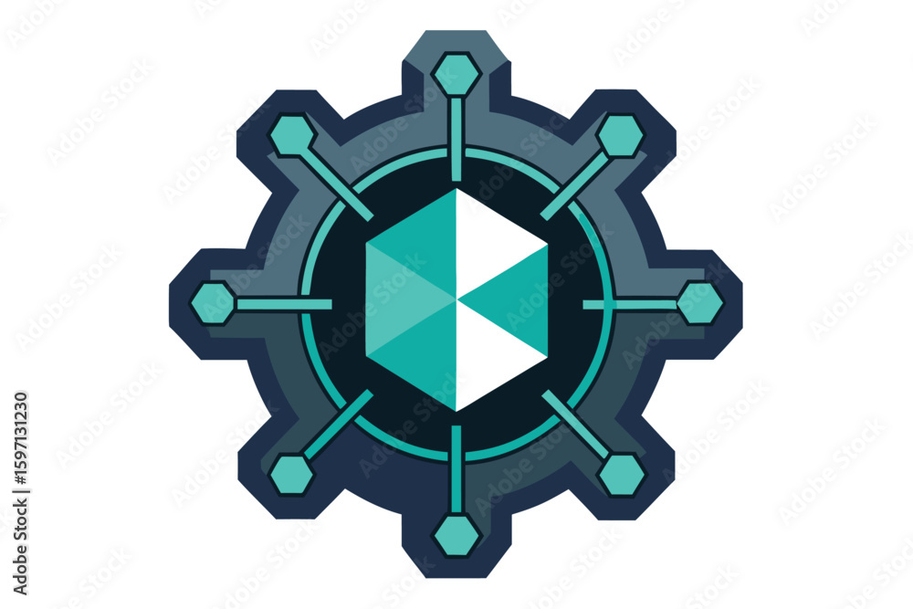 Poster abstract modern tech symbol of a central geometric structure representing connectivity and innovatio