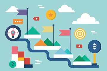 Achieving business goals with financial success conceptual illustration of progress, strategy, and growth