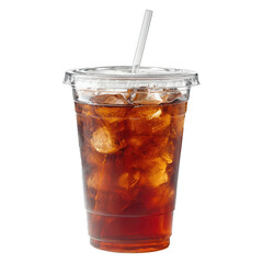Refresh your day with a perfectly chilled, dark iced coffee in a clear plastic cup, complete with a secure lid and straw, ideal for on-the-go refreshment from your favorite cafe or quick-service spot.