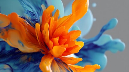 Abstract orange and blue liquid splash, vibrant colors