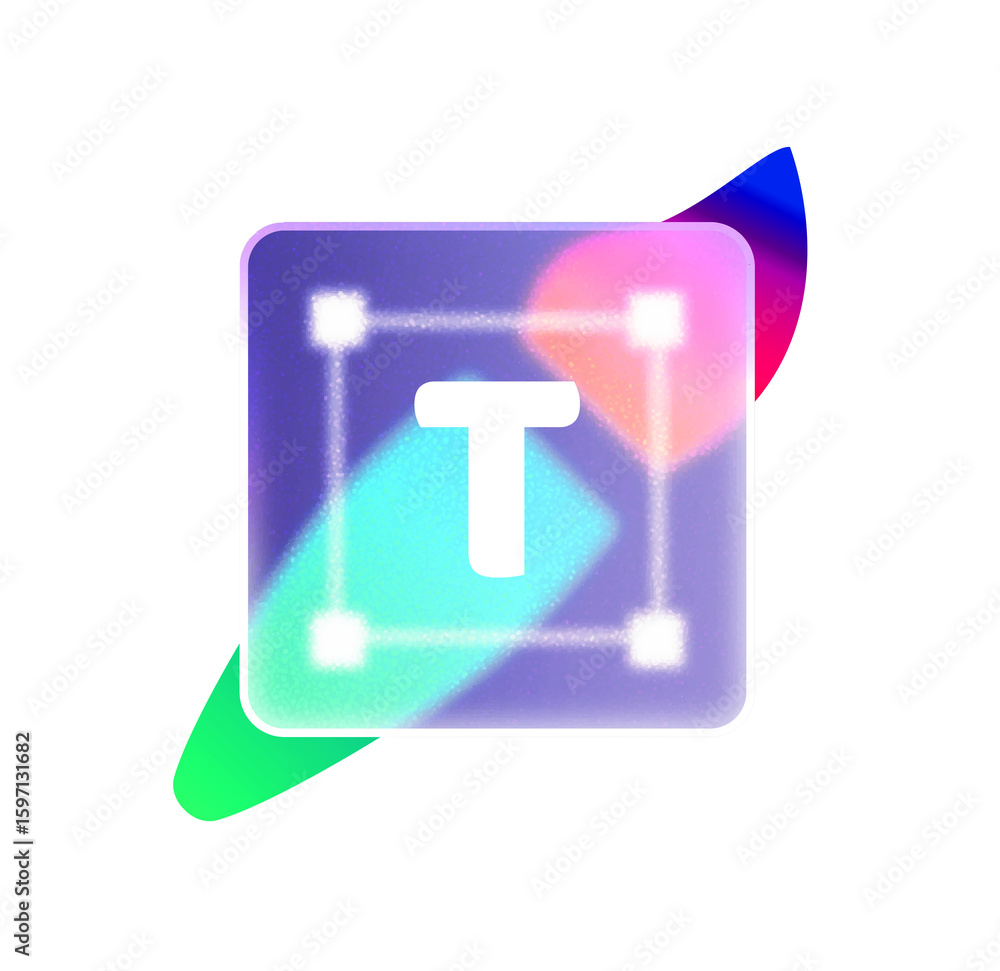 Poster neon gradient text box: modern, abstract letter t design element for branding