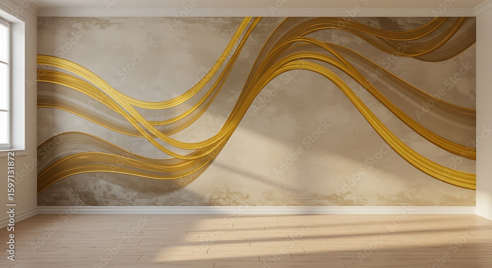 Aufkleber empty room with geometric pattern curve geometric element art wall gold color abstract background